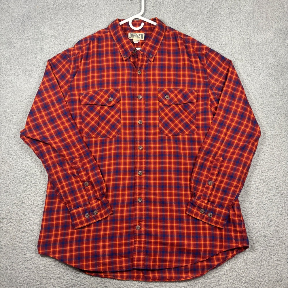 Duluth Trading Co Shirt Mens 2XL Tall Orange Plaid Button Down Long Sleeve Work